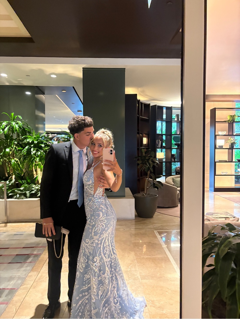 Sherri Hill Light Blue Beaded Prom Dress with Thigh Slit - Picture 2 of 8